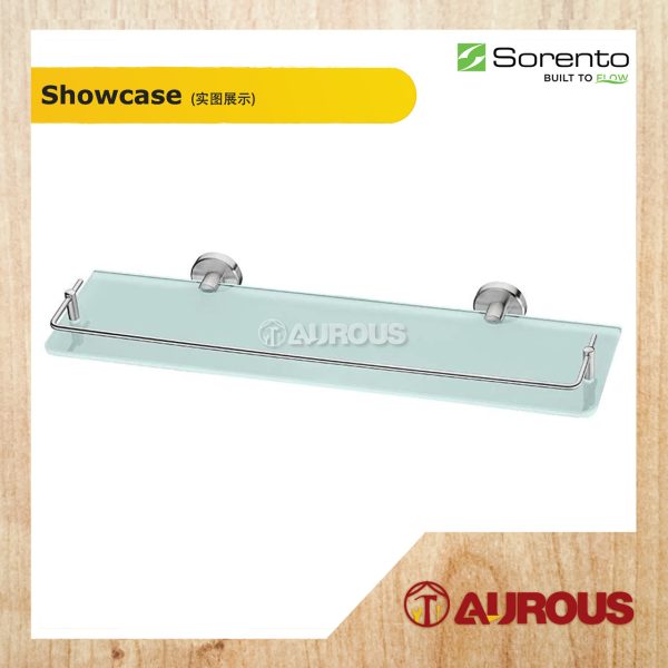 SORENTO BATHROOM WALL MOUNTED STAINLESS STEEL 304 GLASS SHELF 500MM (SRT2305-HP) - Image 2