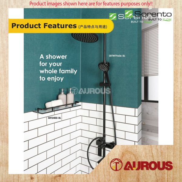 SORENTO BATHROOM 3 WAYS EXPOSED SHOWER SET C/W 3 FUNCTIONS HAND SHOWER & 9'' RAIN SHOWER HEAD (SRTWT9606-BL) - Image 5