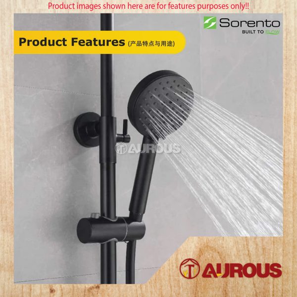SORENTO BATHROOM 3 WAYS EXPOSED SHOWER SET C/W 3 FUNCTIONS HAND SHOWER & 9'' RAIN SHOWER HEAD (SRTWT9606-BL) - Image 7