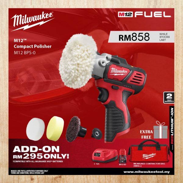 MILWAUKEE M12 COMPACT POLISHER/SANDER (M12 BPS-0 + STARTER PACK)