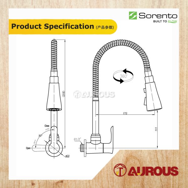 SORENTO WALL MOUNTED FLEXIBLE KITCHEN SINK WATER TAP (SRTWT5826) - Image 2