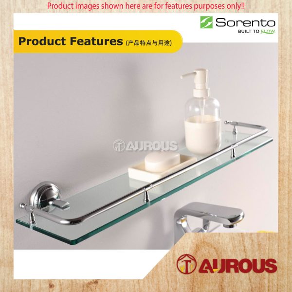 SORENTO BATHROOM WALL MOUNTED STAINLESS STEEL 304 GLASS SHELF 500MM (SRT2305-HP) - Image 5