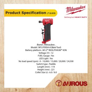 MILWAUKEE M12 FUEL RIGHT ANGLE DIE GRINDER M12 FDGA-0 (BARE TOOL) - Image 4