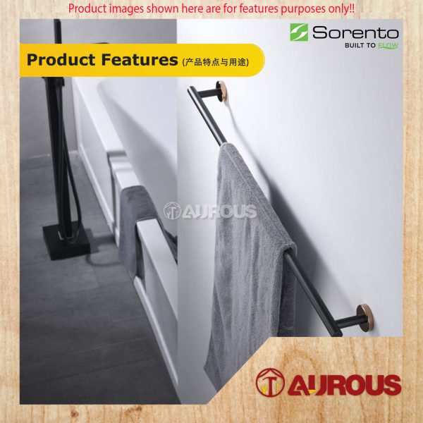 SORENTO BATHROOM WALL MOUNTED STAINLESS STEEL 304 SINGLE TOWEL BAR 800MM (SRT2408-GM) - Image 3