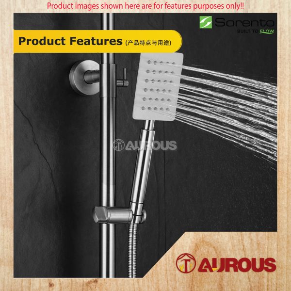 SORENTO STAINLESS STEEL 304 SINGLE FUNCTION 3 WAYS EXPOSED SHOWER HEAD SET 200MM X 200MM (SRTWT7633) - Image 3