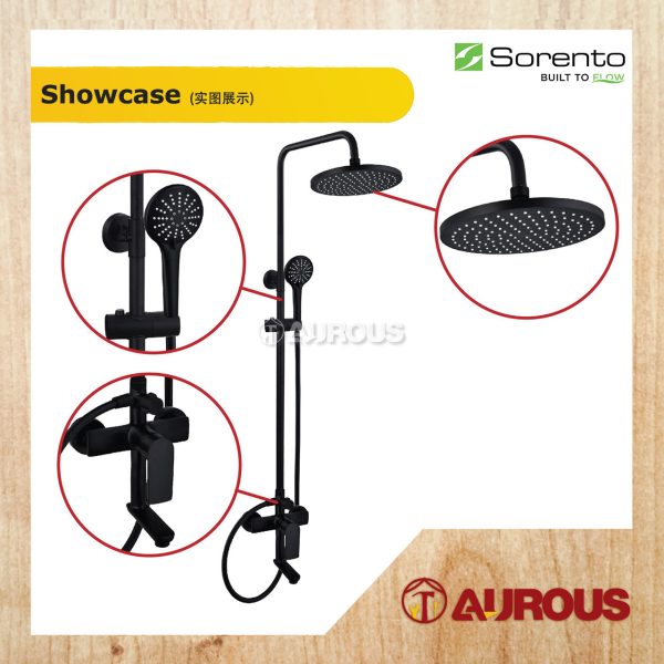 SORENTO BATHROOM 3 WAYS EXPOSED SHOWER SET C/W 3 FUNCTIONS HAND SHOWER & 9'' RAIN SHOWER HEAD (SRTWT9606-BL) - Image 2
