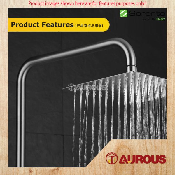 SORENTO STAINLESS STEEL 304 SINGLE FUNCTION 3 WAYS EXPOSED SHOWER HEAD SET 200MM X 200MM (SRTWT7633) - Image 4