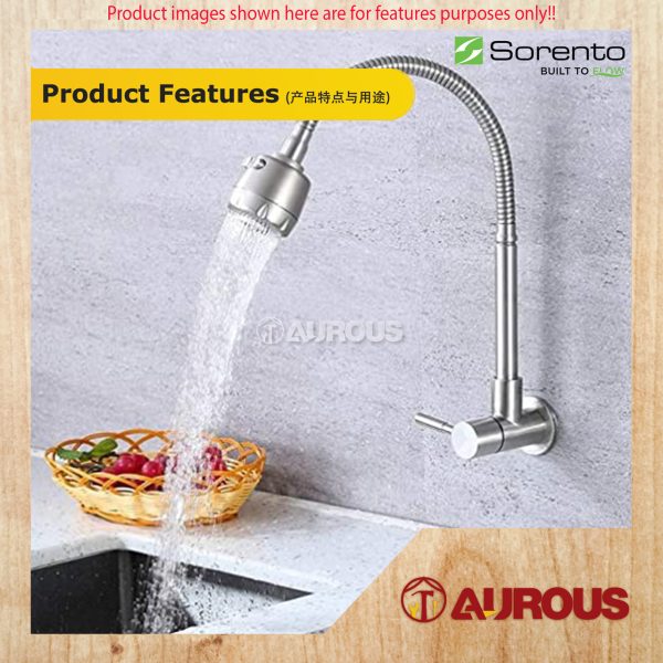 SORENTO WALL MOUNTED FLEXIBLE KITCHEN SINK WATER TAP (SRTWT5826) - Image 4