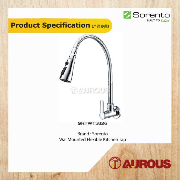 SORENTO WALL MOUNTED FLEXIBLE KITCHEN SINK WATER TAP (SRTWT5826) - Image 3
