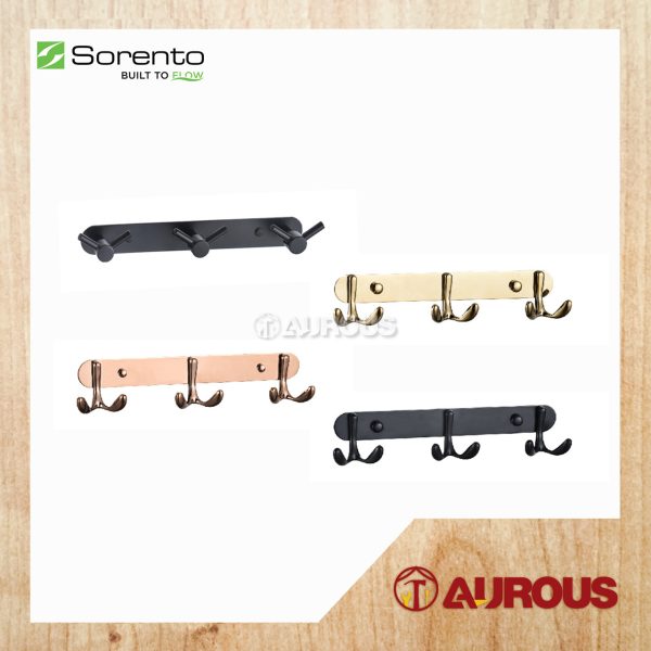 SORENTO BATHROOM TOILET STAINLESS STEEL 304 MULTI PURPOSE 3 HOOK BAR WALL MOUNT TOWEL CLOTH HANGER