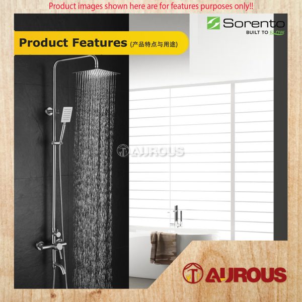 SORENTO STAINLESS STEEL 304 SINGLE FUNCTION 3 WAYS EXPOSED SHOWER HEAD SET 200MM X 200MM (SRTWT7633) - Image 2