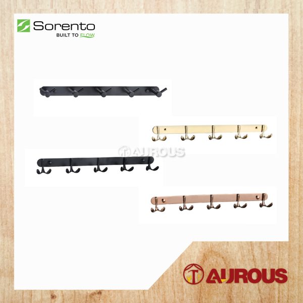 SORENTO BATHROOM TOILET STAINLESS STEEL 304 MULTI PURPOSE 5 HOOK BAR WALL MOUNT TOWEL CLOTH HANGER