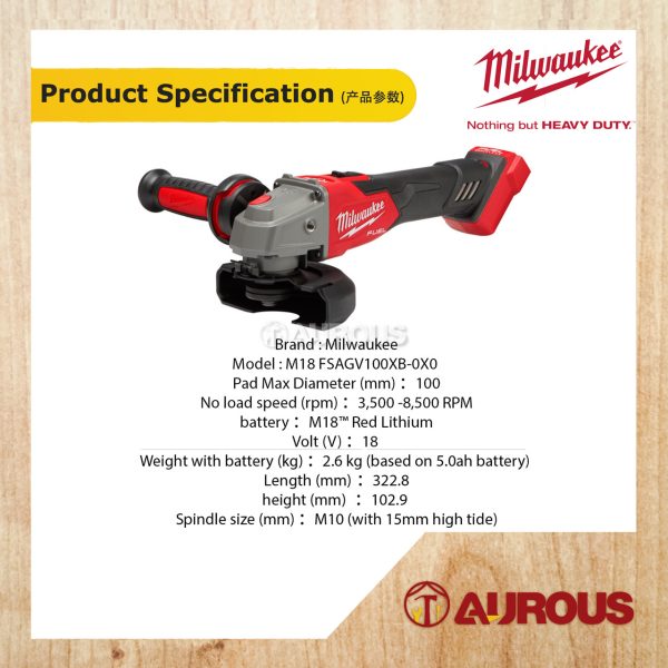 MILWAUKEE FUEL GEN II 4" (100MM) VARIABLE SPEED BRAKING ANGLE GRINDER M18 FSAGV100XB-0X0 (BARE TOOL) - Image 4