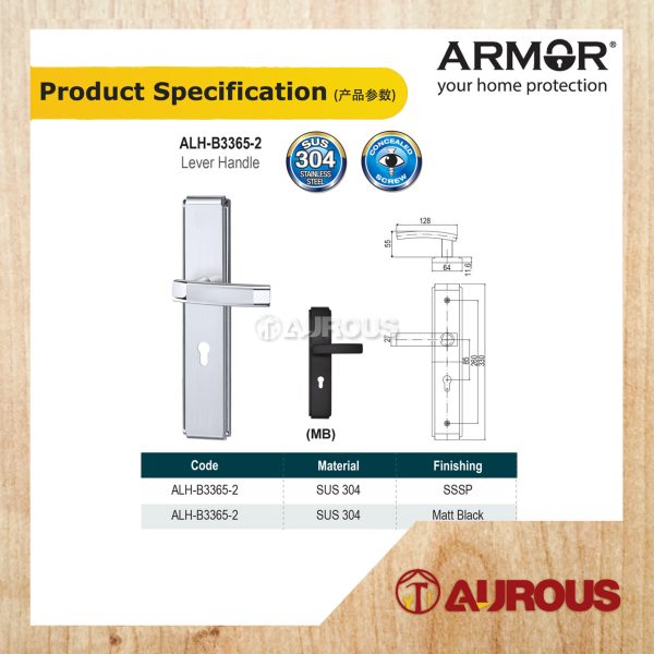 ARMOR STAINLESS STEEL SUS304 LEVEL HANDLE WITH CONCEALED SCREW PLATE (ALH-B3365-2/CS/SSSP ALH-B3365-2/CS/MB) - Image 5