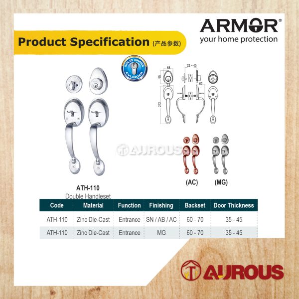 ARMOR 60-70MM GRIPSET DOUBLE HANDLESET LOCK ENTRANCE DOOR LOCK (ATH-110/SN ATH-110/AC ATH-110/MG) - Image 6