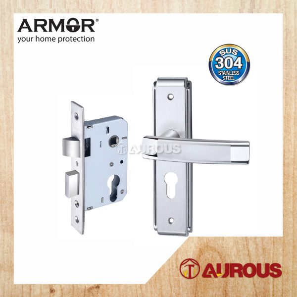 ARMOR STAINLESS STEEL 304 MORTISE LEVEL HANDLE LOCKSET (ALM-4550/B2048-2/SSSP  ALM-4550/B2048-2/MB)