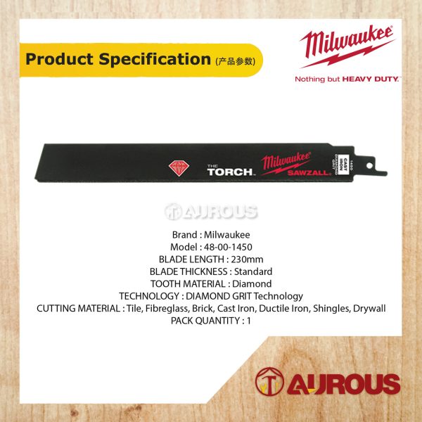 MILWAUKEE TORCH DIAMOND GRIT SAWZALL BLADE 230MM 9'' 5TPI 48-00-1450 (1pcPack) - Image 3