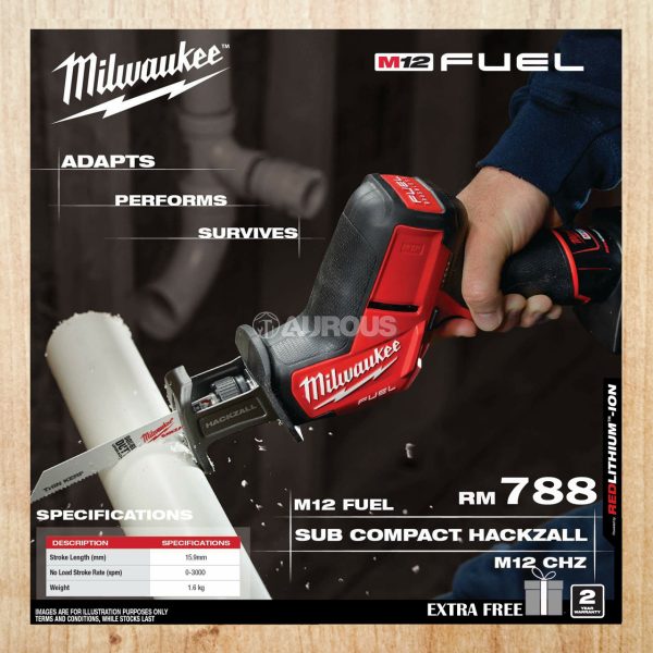 MILWAUKEE CORDLESS BATTERY M12 FUEL HACKZALL M12 CHZ-0 (BARE TOOL)