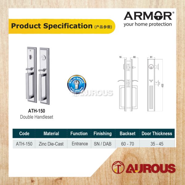 ARMOR 60-70MM GRIPSET DOUBLE HANDLESET LOCK ENTRANCE DOOR LOCK (ATH-150/SN) - Image 5