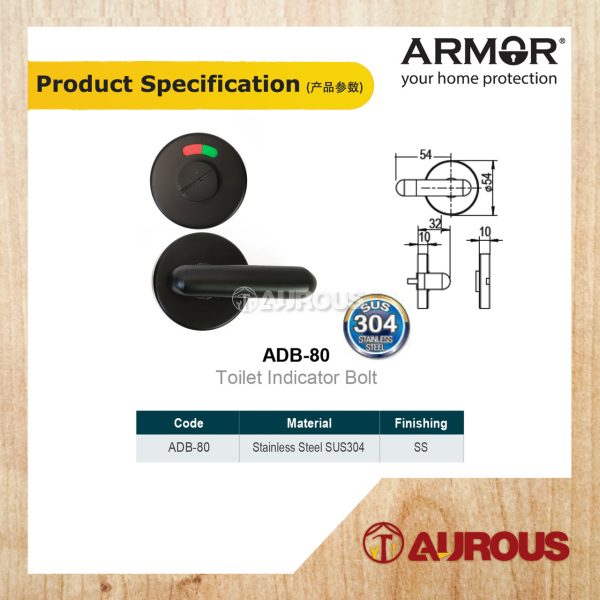 ARMOR STAINLESS STEEL SUS304 TOILET INDICATOR BOLT FITTING ROOM LATCH (ADB-80/MB) - Image 5