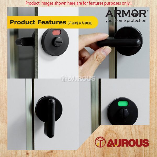 ARMOR STAINLESS STEEL SUS304 TOILET INDICATOR BOLT FITTING ROOM LATCH (ADB-80/MB) - Image 6