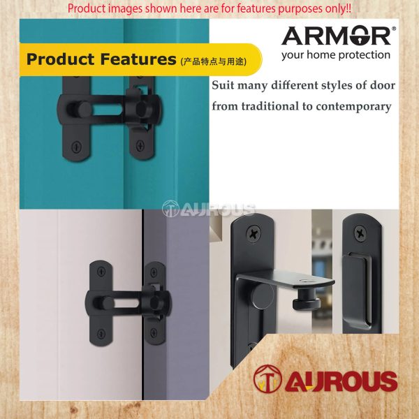 ARMOR STAINLESS STEEL SUS304 SWING BOLT 90 DEGREE SLIDING BORN DOOR LATCH AND CATCHES (ADB-010/MB) - Image 6