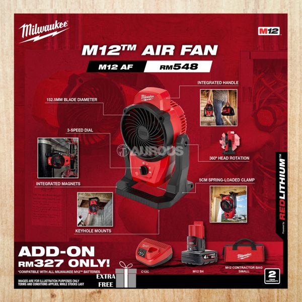 MILWAUKEE M12 CORDLESS MOUNTING AIR FAN M12 AF-0 (BARE TOOL)