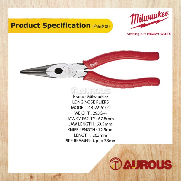MILWAUKEE 203MM (8") LONG NOSE PLIERS 48-22-6101 - Image 4
