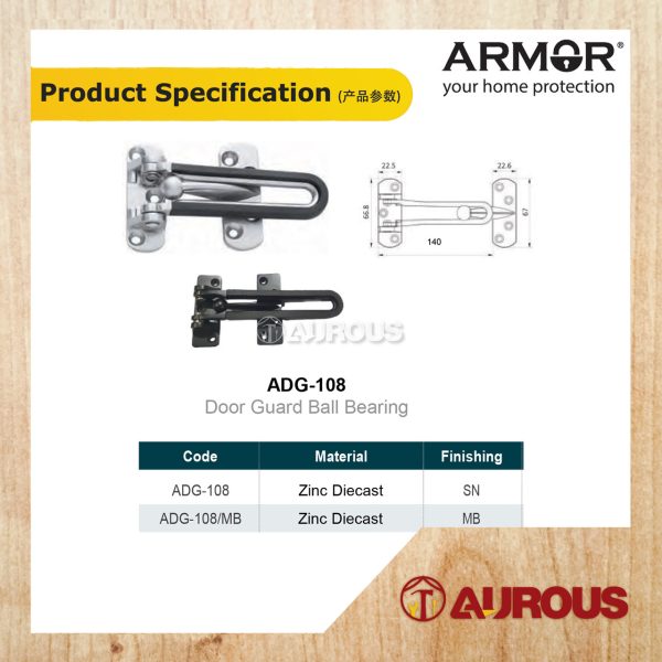 ARMOR BALL BEARING DOOR GUARD SECURITY LOCK (ADG-108/SN , ADG-108/MB) - Image 6