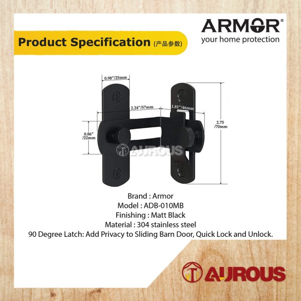 ARMOR STAINLESS STEEL SUS304 SWING BOLT 90 DEGREE SLIDING BORN DOOR LATCH AND CATCHES (ADB-010/MB) - Image 5