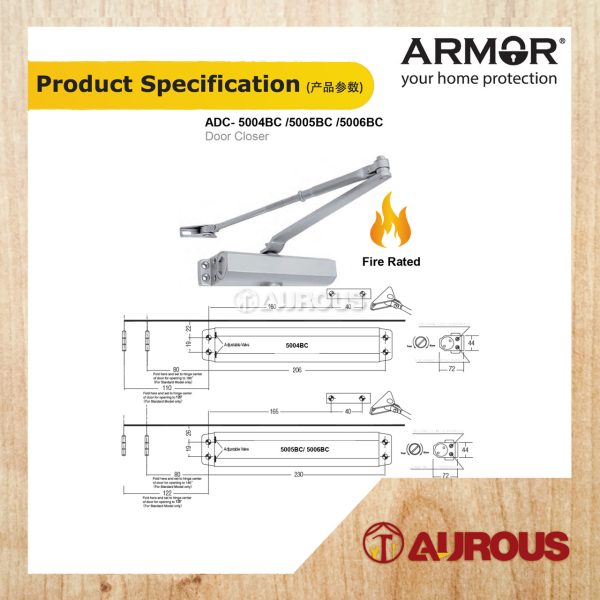 ARMOR HEAVY DUTY DOOR CLOSER BACK CHECK ADC-5004BC /5005BC /5006BC (BACK CHECK FUNCTION + FIRE RATED) - Image 4