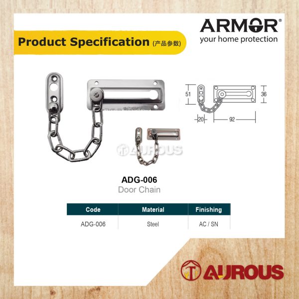 ARMOR STEEL DOOR CHAIN SECURITY DOOR LOCK ADG-006 (SN / AC) - Image 4