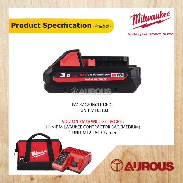 MILWAUKEE HIGH OUTPUT 3.0 Ah M18 RED LITHIUM-ION BATTERY M18 HB3 ASIA - Image 5