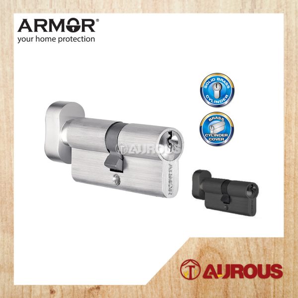 ARMOR SOLID BRASS SINGLE KEY & THUMBTURN CYLINDER SN FINISHING (APC-AS60MM / APC-AS70MM)