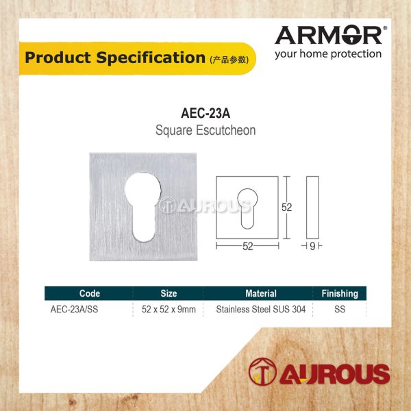 ARMOR STAINLESS STEEL SUS304 9MM MAGNETIC SQUARE DOOR ESCUTCHEON CAP (AEC-23A/SS) - Image 6