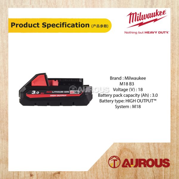 MILWAUKEE HIGH OUTPUT 3.0 Ah M18 RED LITHIUM-ION BATTERY M18 HB3 ASIA - Image 4