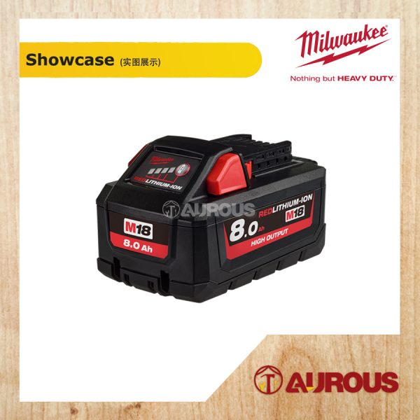 MILWAUKEE HIGH OUTPUT 8.0 Ah M18 RED LITHIUM-ION BATTERY M18 HB8 ASIA - Image 3