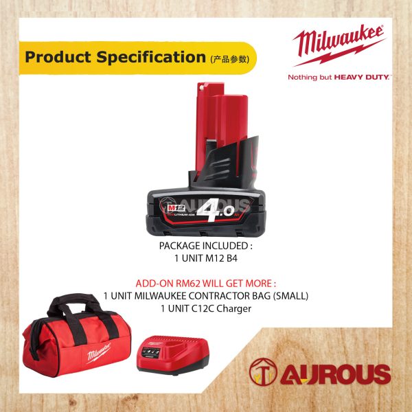 MILWAUKEE M12 4.0Ah RED REDLITHIUM-ION BATTERY M12 B4 - Image 5