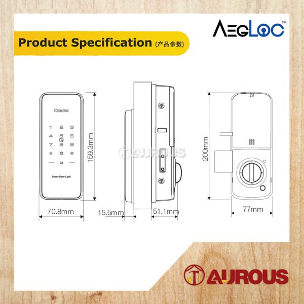 ARMOR AEGLOC DIGITAL FINGERPRINT SMART DIGITAL RIM DOOR SECURITY LOCK DEADLOCK EXTRA LOCK (AEG-SDL-A100) - Image 5