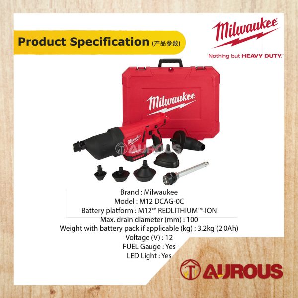 MILWAUKEE M12 CORDLESS AIRSNAKE DRAIN CLEANING AIR GUN M12 DCAG-0C (BARE TOOL) - Image 6