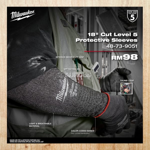 MILWAUKEE 18'' CUT LEVEL 5 LIGHT & BREATHABLE PROTECTIVE SLEEVES WITH TUMB LOOP 48-73-9051 (GREY)