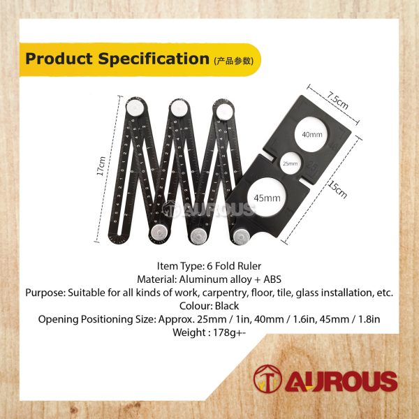 6 FOLDING RULER ALUMINIUM ALLOY FOLDABLE TILE CUTTER DRILL GUIDE MULTILATERAL MEASURING TOOL - Image 6