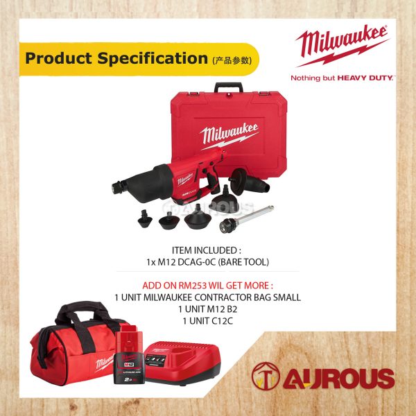MILWAUKEE M12 CORDLESS AIRSNAKE DRAIN CLEANING AIR GUN M12 DCAG-0C (BARE TOOL) - Image 7