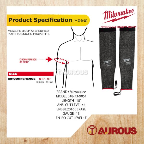 MILWAUKEE 18'' CUT LEVEL 5 LIGHT & BREATHABLE PROTECTIVE SLEEVES WITH TUMB LOOP 48-73-9051 (GREY) - Image 6