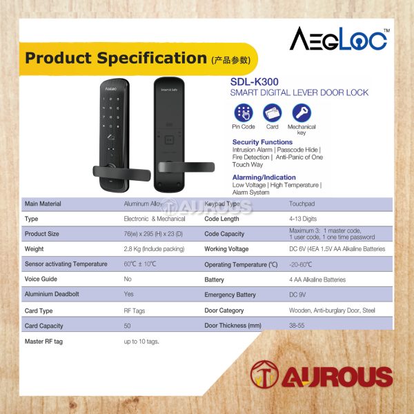 ARMOR AEGLOC DIGITAL FINGERPRINT SMART DIGITAL LEVEL DOOR SECURITY LOCK (AEG-SDL-K300) - Image 4
