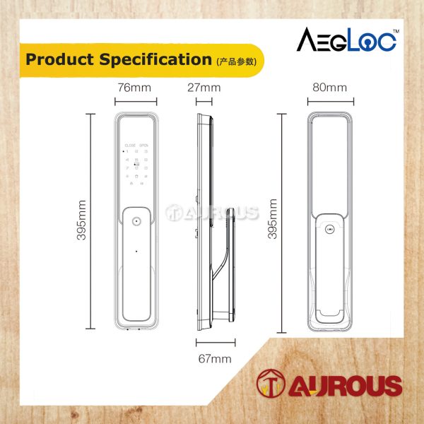 ARMOR AEGLOC DIGITAL FINGERPRINT SMART DIGITAL PUSH PULL DOOR SECURITY LOCK (AEG-SDL-A500) - Image 5