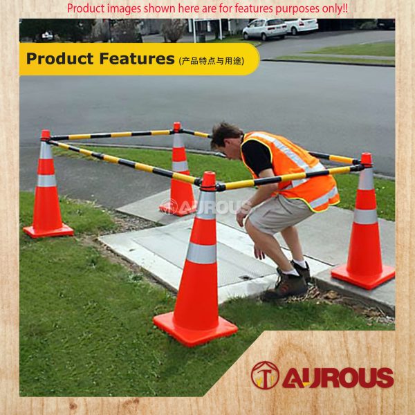 2 METER EXPANDABLE RETRACTABLE CONE BAR POLE TRAFFIC CONNECTING EXTENSION POLE FOR ROAD (BLACK+YELLOW / RED+WHITE) - 1 UNIT - Image 8