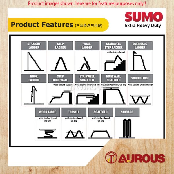 SUMO KING HEAVY DUTY SOLID ALUMINIUM FOLDABLE MULTI PURPOSE LADDER MP SERIES (12 TO 16 STEPS) - Image 8