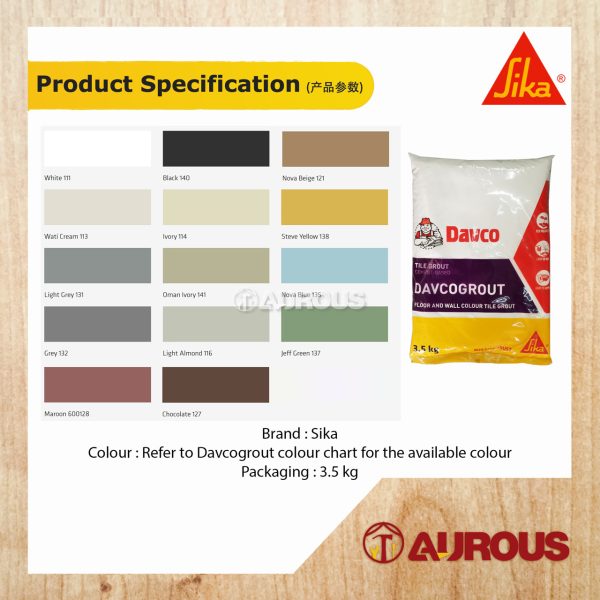 SIKA DAVCO DAVCOGROUT CEMENTITIOUS TILE GROUT FLOOR AND WALL TILE JOINT FILTER (3.5KG) - Image 2