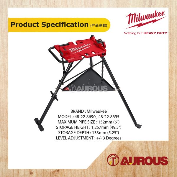 MILWAUKEE 6'' LEVELING TRIPOD CHAIN VISE W/ LOWER SHELF (48-22-8690 , 48-22-8695) - Image 6